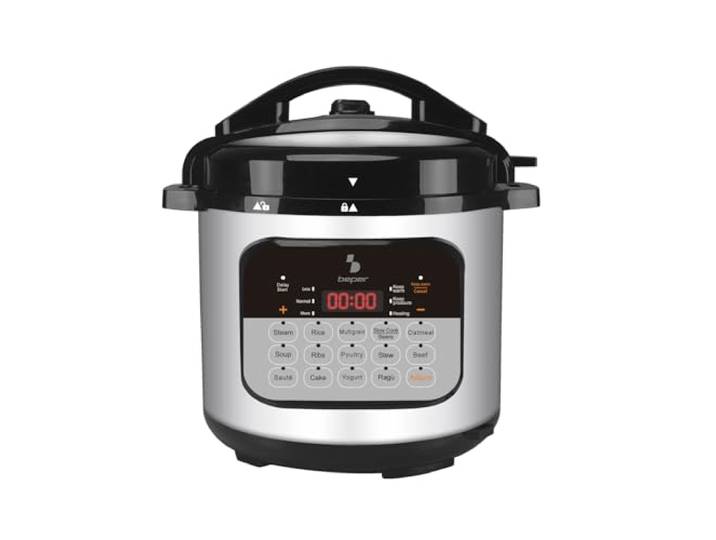 BEPER P101COS002 Schnellkochtopf 6 Liter, 15 Kochprogramme, Schongarer, 24-Stunden-Timer, 3 Druckstufen, Warmhaltefunktion, 10 Sicherheitssysteme, 1000 W