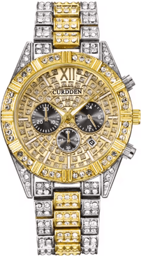 Inspire Picks CURDDEN Luxury Gold Diamond Quartz Watch For Men With Alloy Band silver Gold Black yes