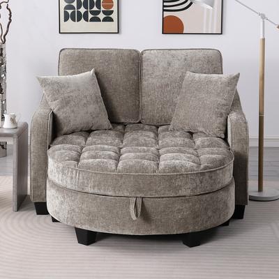Unbranded 51'' Chenille Upholstered Two-Seater Sofa, Ottoman with Storage