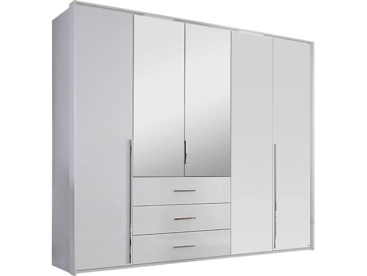 Drehtürenschrank, Weiß, 254x225x65 cm, Holzwerkstoff, Mit Beleuchtung & Wäscheeinteilung, Modern, Rauch