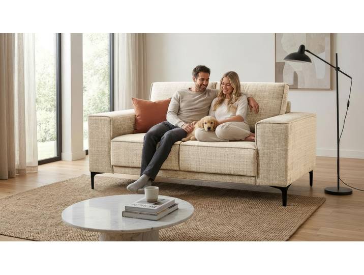 2-Sitzer GOODPRODUCT OLAND Chenille, Sofa, B: 164 cm, Skandi-Design , beige (cream), B:164cm H:85cm T:83cm, 100% Polyester, Sofas, 2-Sitzer, 164 cm, Wellenunterfederung, Skandi-Design, Metallfüsse