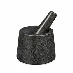 Relaxdays Mörser mit Stößel, Granit, poliert, langlebig, für Gewürze und Kräuter, Steinmörser D: 13,5 cm, dunkelgrau
