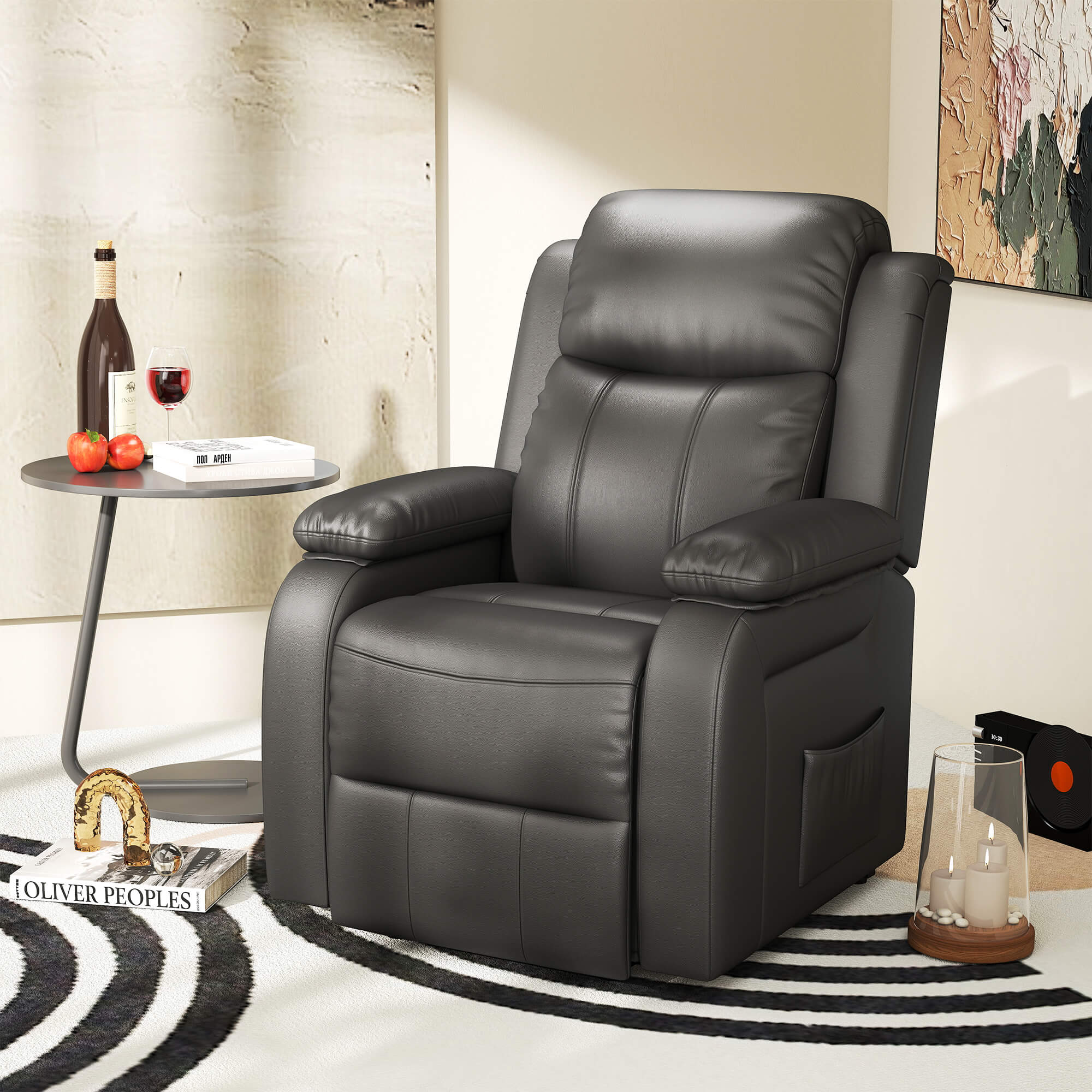 Homcom Poltrona Alzapersona con Telecomando, Poltrona Relax Reclinabile 160° e Poggiapiedi in Similpelle, 76x90x105cm, Nero Aosom Italy