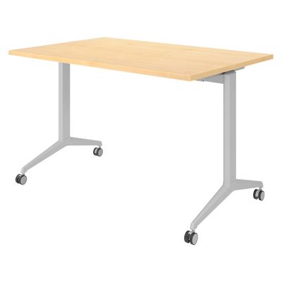 bümö Seminartisch klappbar fahrbar 120x80 cm Ahorn, Gestell silber - Klapptisch staffelbar, mit vier Doppelrollen Büro Schulungstisch