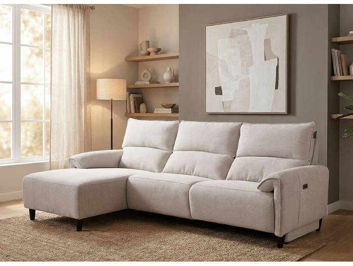 Canapé D’angle Relax Électrique En Tissu Beige Ludmila - Angle
