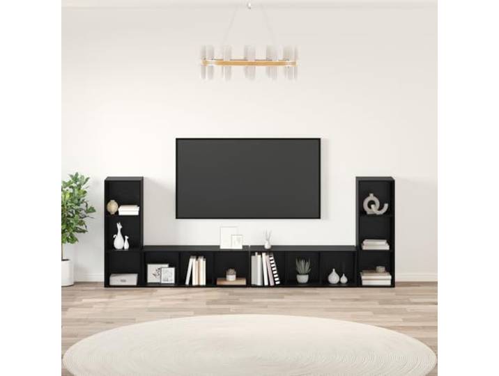 HEFZGDB Modulares Würfelregal 4 Stück Schwarz Eiche 37 x 35 x 107,5 cm mit vielen Fächern für effiziente Aufbewahrung und Raumorganisation, minimalistisches Design, farbbeständige