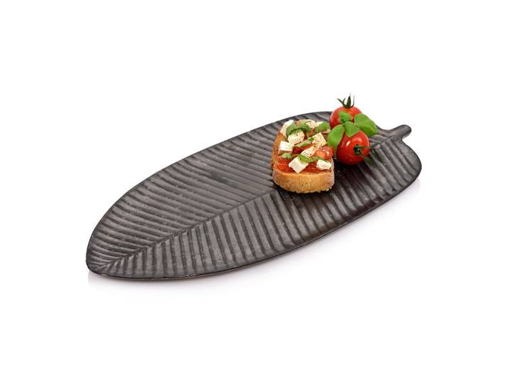 Sänger Servierteller Tombey - Blattoptik aus Steingut, Dunkelgrau, Keramik, 39.3x11.95x22.25 cm, kratzfest, Geschirr, Tischkultur & Serviergeschirr, Servierplatten