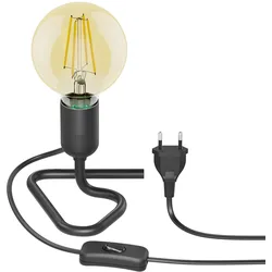 ledscom.de Tischlampe TRIN Lampen-Fassung, schwarz  Stecker  Schalter + E27 LED Lampe gold max. 818lm, 3-Stufen dimmen, extra-warmweiß