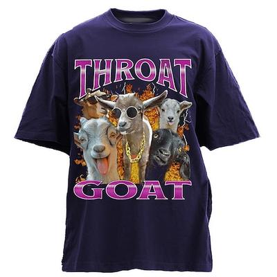 Herren Kurzarm Grafik T-Shirt mit 'THROAT GOAT' Wortwitz Lustiges Ziegen Design