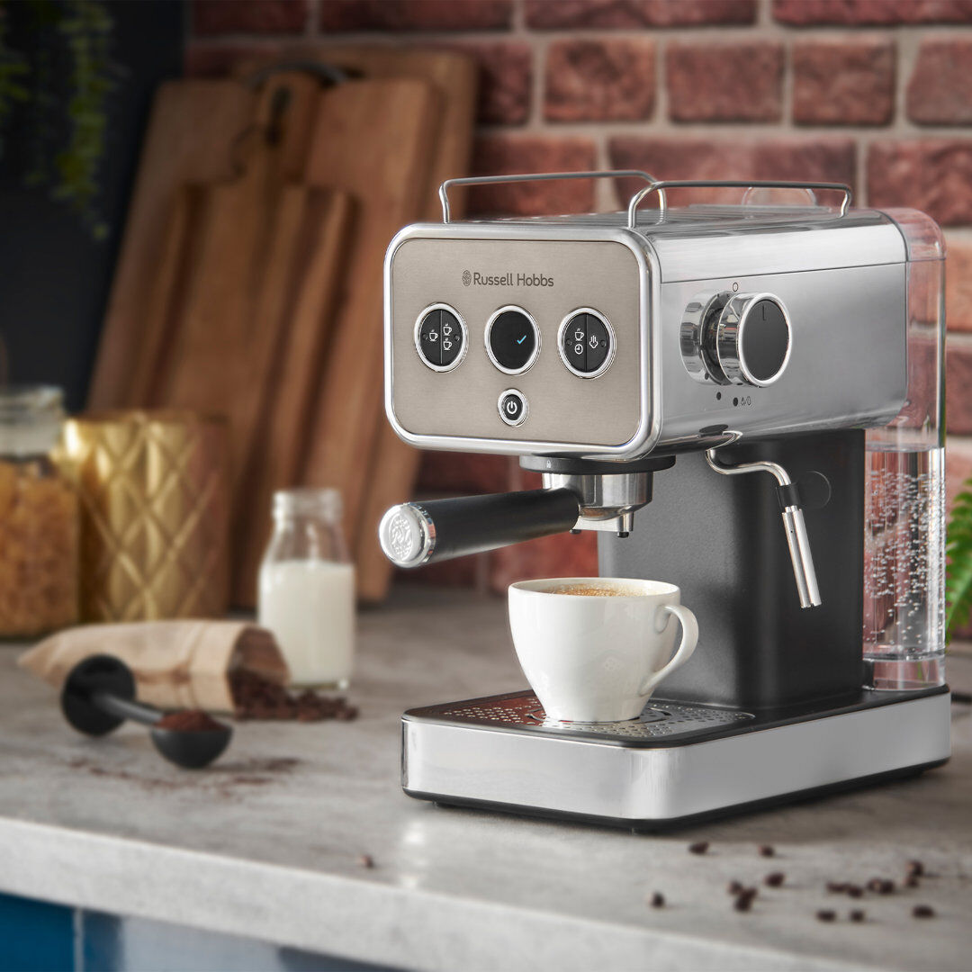 Russell Hobbs Distinctions Espresso Machine 15 Bar Pressure with Steam Wand Titanium