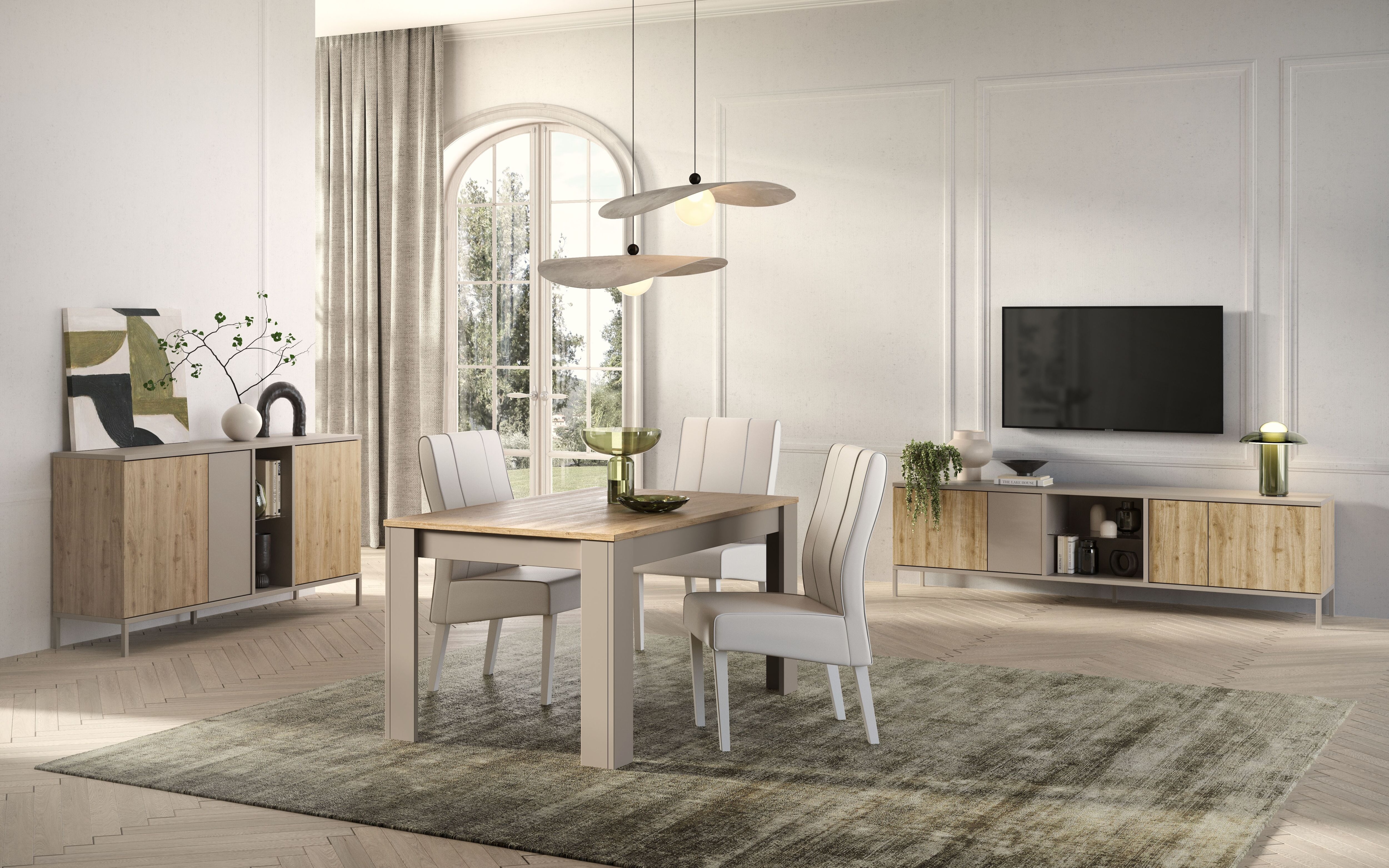 Esstisch HOME AFFAIRE "Gent 137 x 90 cm, Küchentisch, Esszimmertisch, zweifarbig", beige (cashmere, eiche cadiz nb, cashmere, eiche cadiz nb), H:79cm, Tische, Esstisch, moderner rechteckiger Esstisch, ausziehbar, erweiterbar auf 185 cm cashmere, eiche cad