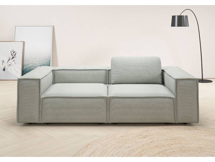 2-Sitzer Sofa, Feincord, Silber, 246×118 cm, Federkern, Modern, Places Of Style