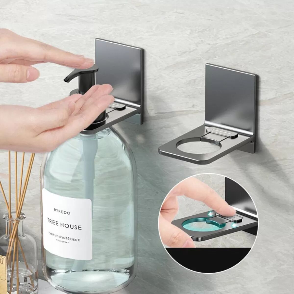 INF Verstellbarer Space-Aluminium Wand-Duschgelhalter 4er-Set, Gun-Grau — Vertikaler Platzsparender Klebe-Spenderständer