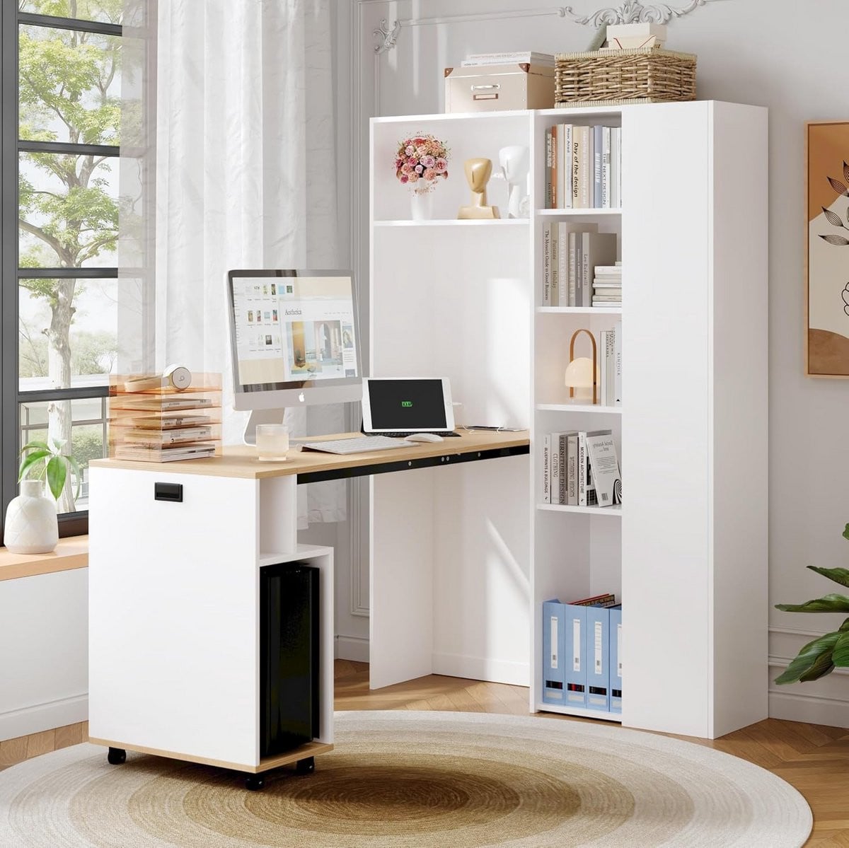 Inklapbaar bureau met boekenkast en USB-aansluiting