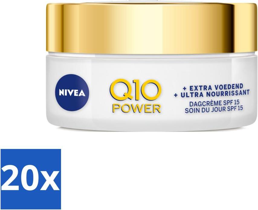NIVEA - Q10 Power Tagescreme Extra Pflegend - Anti-Falten Creme - LSF 15 - Bio-Arganöl - Trockene Haut - 50 ml - Vorteilspack - 20 Stücke