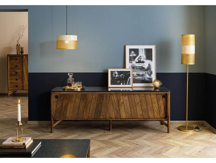 Sideboard Mango 185x45x65 braun geölt / dunkler Granit LOS ANGELES #107