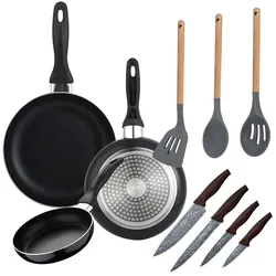 San Ignacio - Set aus Pfannen (16/20/24 cm), Kollektion Navy Black + Set aus Messern + Utensilien
