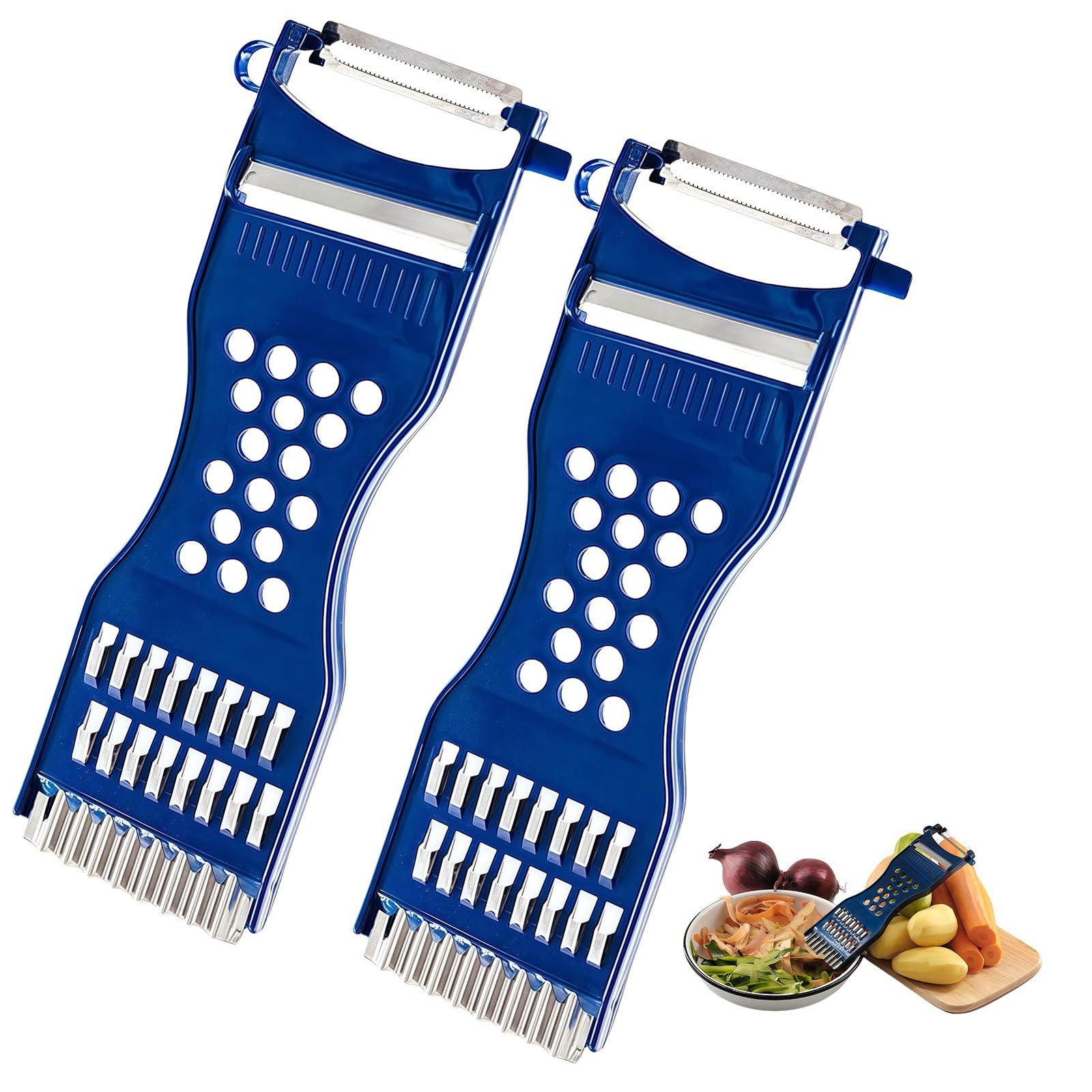 Solidchoice 2-delige 6-in-1 multifunctionele groenteschiller en snijder - Blauw