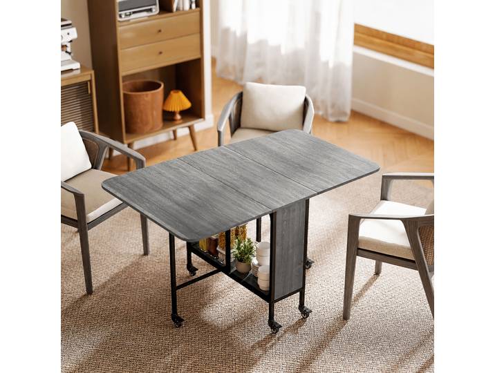 HOMCOM Table Pliante Extensible Cuisine 6 Pers. Roulettes Gris