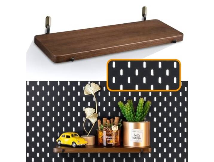 SEMPOMA Étagère en panneau perforé couleur noyer\, accessoires pour panneau perforé\, étagères en bois avec crochets pour panneau perforé\, compatible avec IKEA Skadis