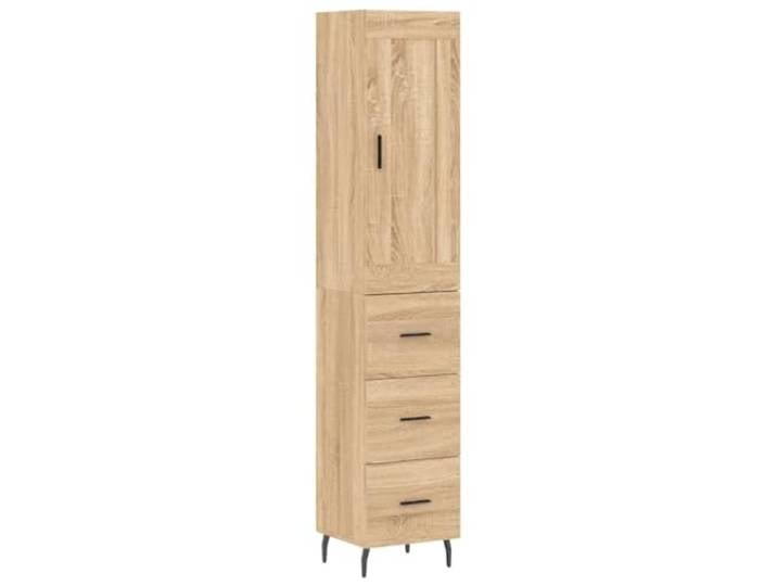Highboard Sonoma-Eiche 34,5x34x180 cm Holzwerkstoff mit Metallfüßen Stauraumschrank, robuste Holzwerkstoffplatte, pflegeleichte Oberfläche, schlankes Standmaß, vielseitig einsetzbar