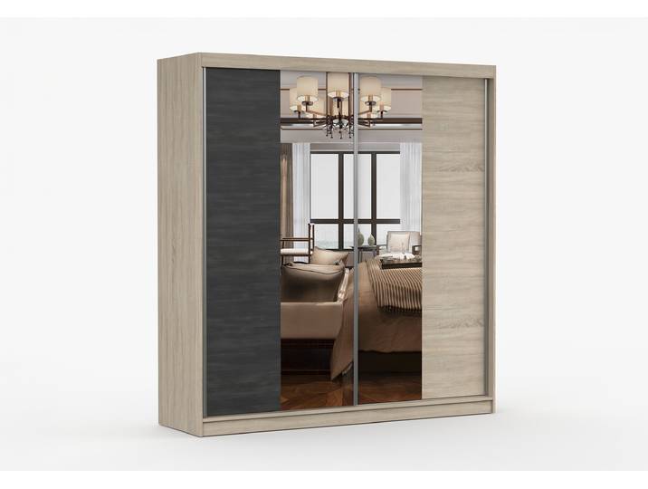 Schwebetürenschrank WENECJA 203 cm Sonoma Eiche Sonoma Eiche + Schwarze Norwegische Kiefer