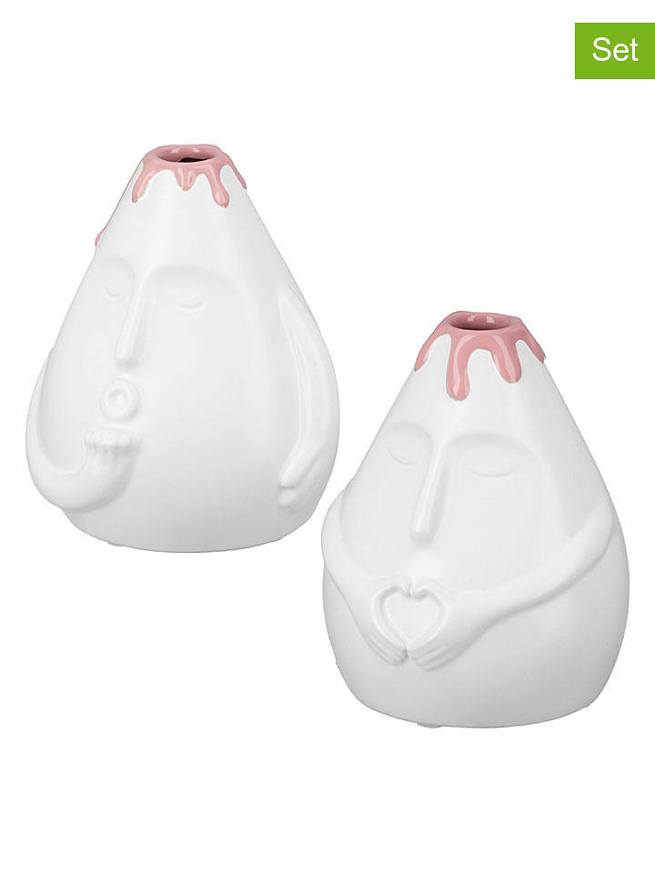 GILDE 2er-Set: Vasen "Herz" in Weiß - (H)13 x Ø 11 cm - onesize