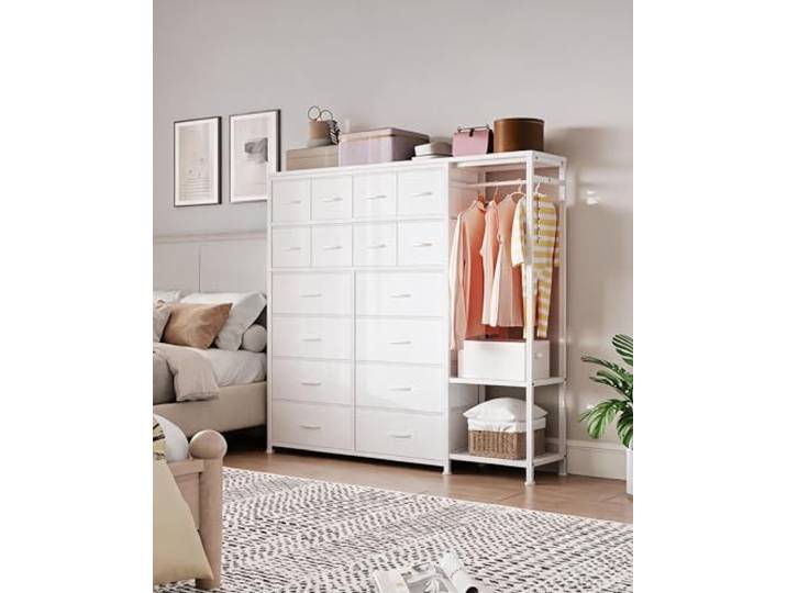 GarveeHome Kommode Mit 16 Schubladen Für Das Schlafzimmer – Kleiderständer & 2 Ablageböden – Großer Aufbewahrungskasten Aus Stoff Für Damen, Mädchen, Kleiderschrank, Wohnzimmer