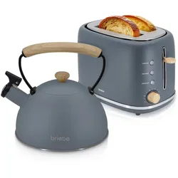Briebe Nordic Set Toaster 2 Scheiben Breite Schlitze + Wasserkessel Induktion 2,3 L, SKT1177GRY, Grau