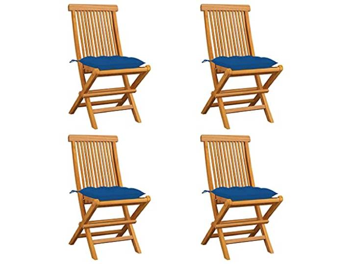 Makastle Klappstühle Teakholz mit blauen Kissen, 4er Set