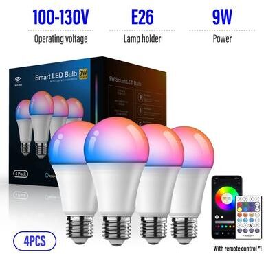 Uplift Essentials Atmospheric Smart RGB LED Bulb WiFi & Bluetooth Color Changing Home Lighting 100 130v e26 4pcs