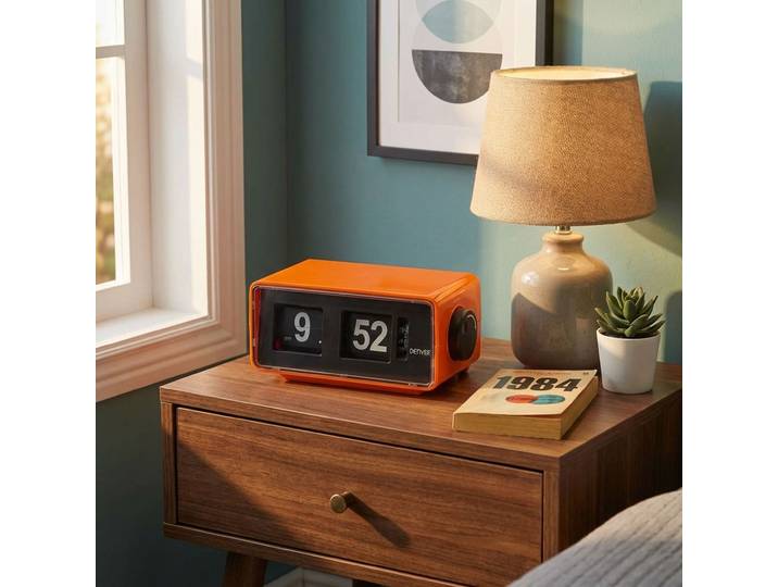 Retro Radiowecker mit Klappziffern Anzeige, orange