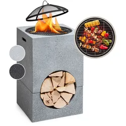 blumfeldt Monolith Feuerschale mit Grill MGO & Stahlschale inkl. Funkenschutz Grau