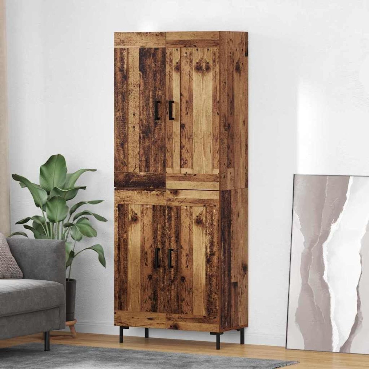 Highboard Opbergkast Dressoir Vitrinekast Oud Hout H: 180 cm, B: 695 cm, D: 34 cm