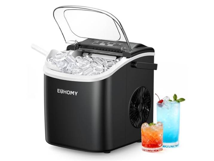 EUHOMY Eiswürfelmaschine Klein, 12KG Eiswürfelbereiter Ice Maker, 9 Würfel in 6 Minuten fertig, Schwarz Eiswürfelmaschine mit Tragbarem Griff, 12KG/24H, Selbstreinigendes Eiswürfelmaschinen