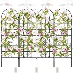 COSTWAY Metall‐Rankgitter, 4‐er Set, freistehende Rankhilfe zum Einstecken, Gartenspalier für Rosen, Gemüse & Blumen, Schwarz, 180x50 cm