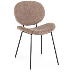 Esszimmerstuhl Maddie aus Boucle-Stoff, modern skandinavisch, Braun, gepolstert, Metallgestell