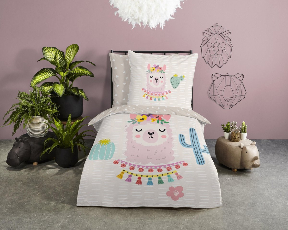 Good Morning Kinderdekbedovertrek Llama - Zand - 140 x 200 cm