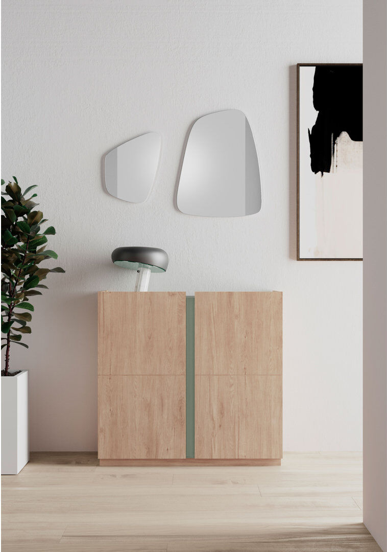 Ebern Designs 18 Pair Shoe Storage Cabinet Light Oak Green 18