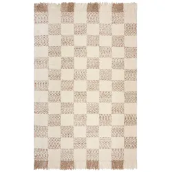KADIMA DESIGN Teppich Schachbrettmuster Bouclé-Flor mit Quasten Beige-Natur | 160x230cm