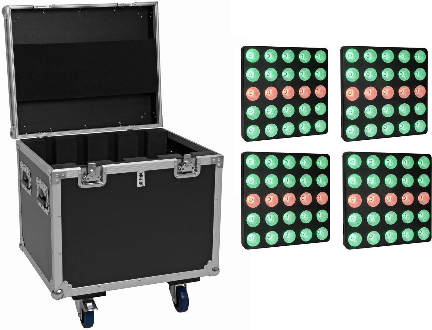 EuroLite Set 4x Led Pixel Matrix Panel 5x5 Rgb/ww + Flightcase Mit Rollen