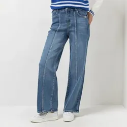 STRANDFEIN Jeanshose 5-Pocket-Style weites Bein Teilungsnähte
