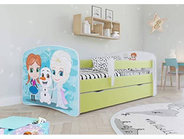 KOCOT KIDS Babybett mit Schublade, Matratze, Sicherheitsgitter im Lieferumfang enthalten tagesbett, Holzwerkstoff, grün, 1 Person