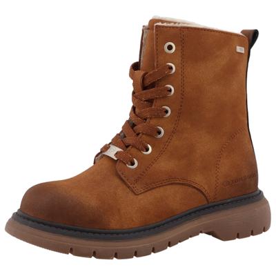 Winterstiefel TOM TAILOR, Damen, Gr. 38, wärmend, braun (cogac used), Lederimitat, used, Schuhe Winterstiefel, mit Tex-Ausstattung