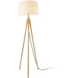 Helloshop26 - Stehlampe mit Lampenschirm aus Holz Metall und Stoff in Holz- und Weißoptik 153 cm