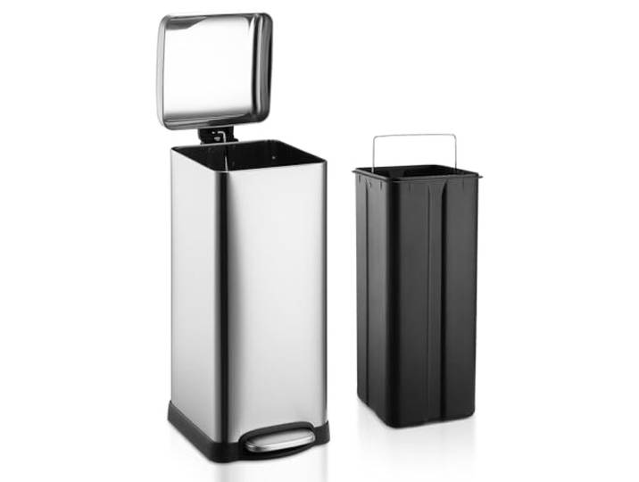 IDEALHOUSE 30 l Edelstahl-Mülleimer Für Küche Mit Soft-Close-Deckel fußbetätigt, fingerabdruckresistent, abnehmbarer Innenbehälter – Schwarz