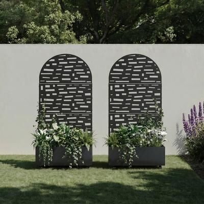 Lumibee 2-Piece Outdoor Patio Arch Privacy Fence Screen Planter Box with Trelli