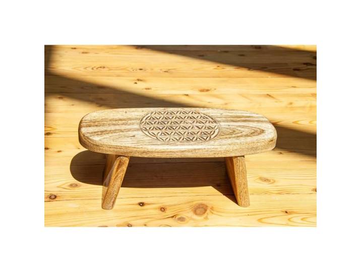 Tabouret de méditation - Fleur de Vie - Bois de manguier - H: 15 cm - L: 40 cm - l: 18 cm