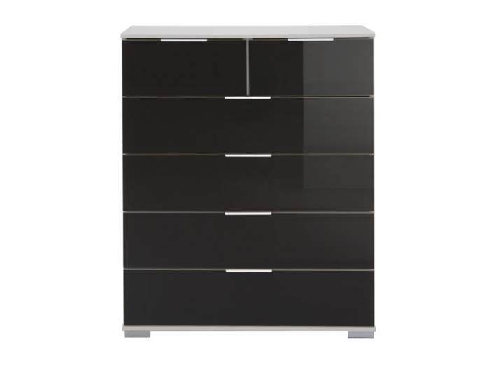 Wimex Easy Plus Kommode mit sechs Schubkästen - Dekor weiß, Glas schwarz Modern