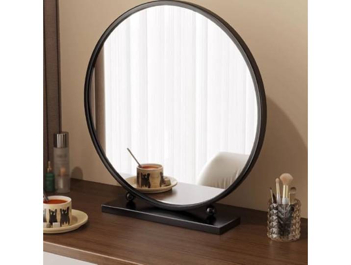 ZHOUXIAO Freistehender Schminktisch-Spiegeldekor, großer Vintage-Tischplatte-Rundschrankspiegel mit Metallrahmen, Schlafzimmer-Make-up- oder Rasierspiegel mit Standfuß 40cm